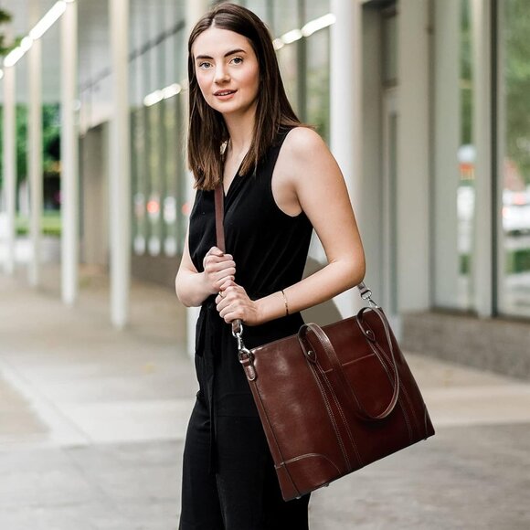 S-zone Women's Coffee Office 15.6 Inch Designer Cross Body Shoulder Handbag - Picture 6 of 6